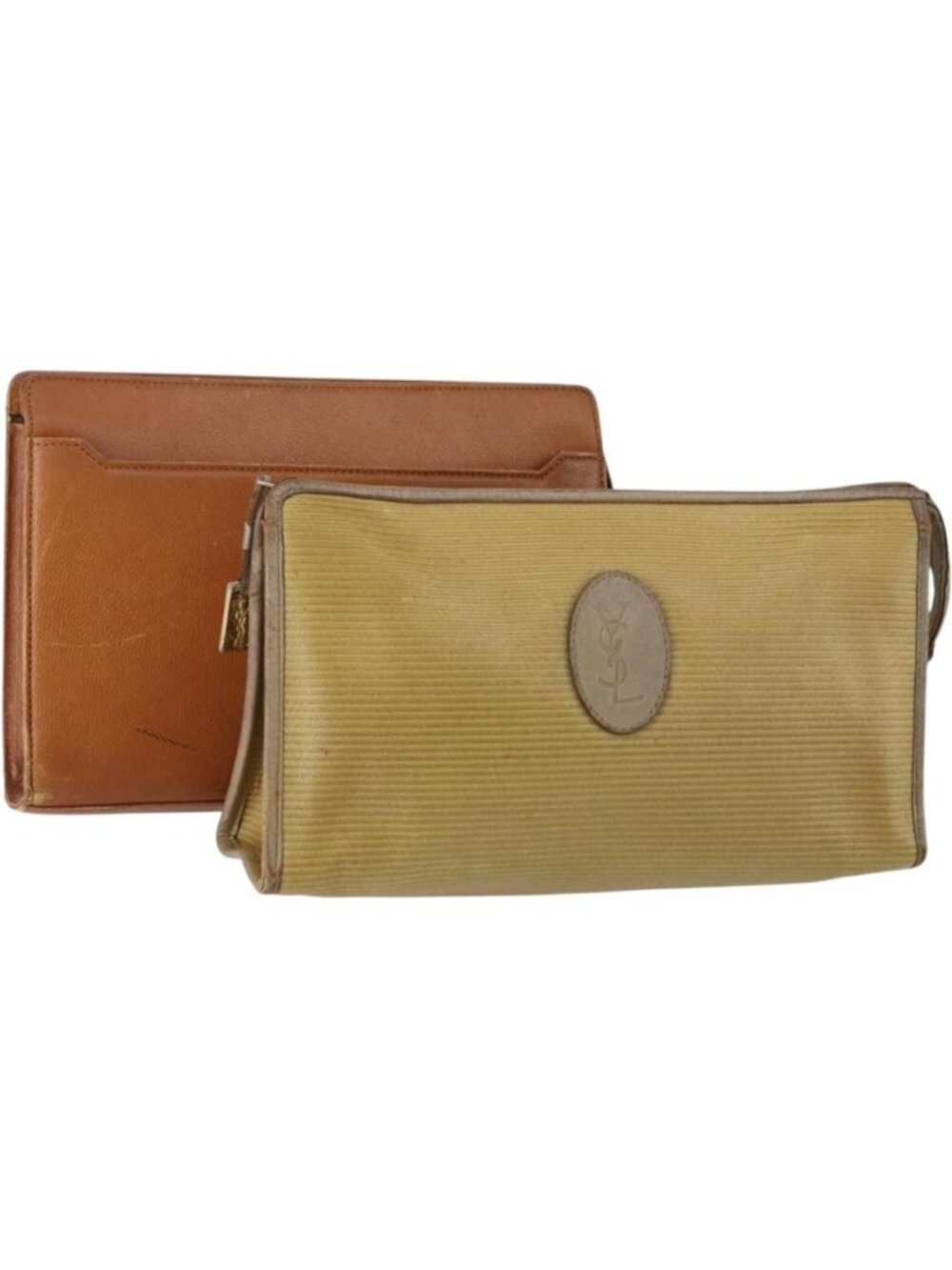 SAINT LAURENT Clutch Bag Leather 2 Set Beige Brown